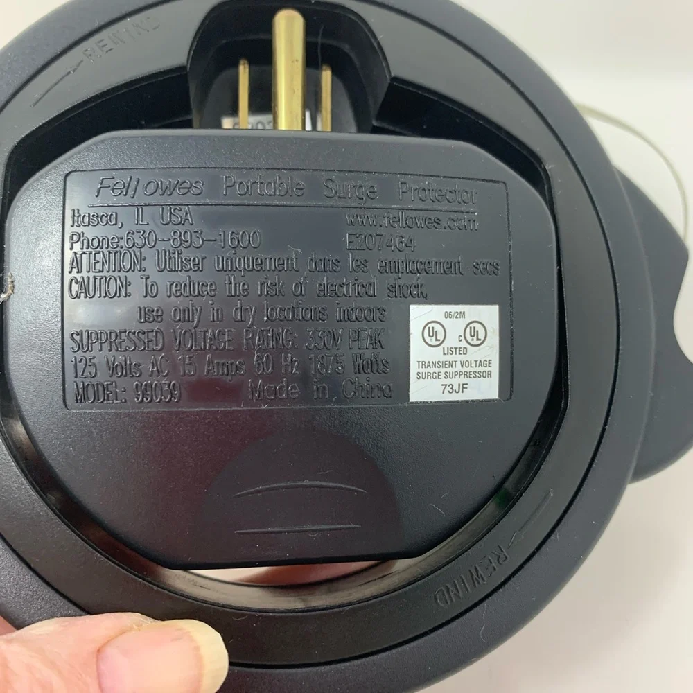 Fellows Black Power Outlet with Surge Protection
